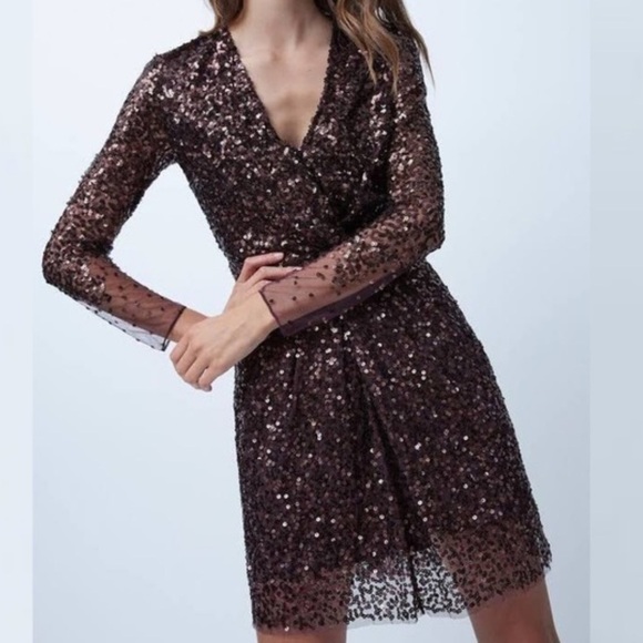 NWT French Connection Emille Sparkle Long Sleeve Sequin Sheath Dress Size 4 - Picture 5 of 17